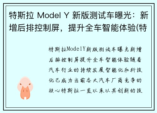 特斯拉 Model Y 新版测试车曝光：新增后排控制屏，提升全车智能体验(特斯拉model y照片)